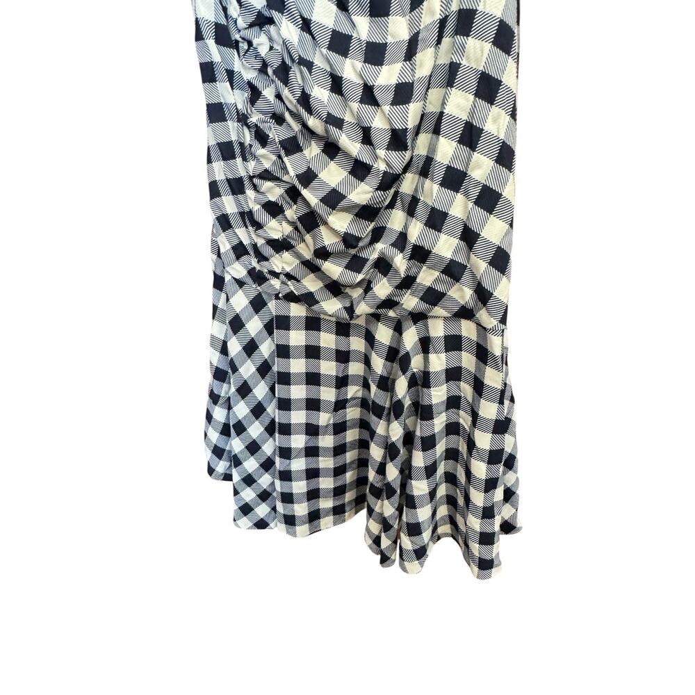 JONATHAN SIMKHAI Lux Twill One Sleeve Dress Midnight Blue Gingham Size 8 Preppy - Picture 11 of 14